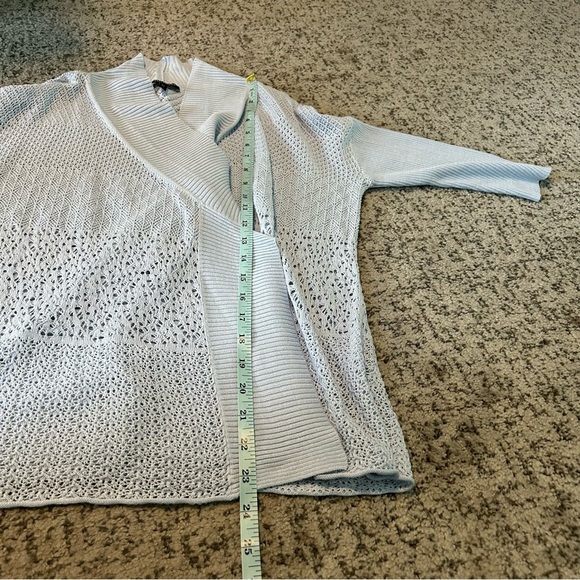 Eileen Fisher Sky Blue 70% Silk Knit 3/4 Sleeve Open-Front Cardigan Size SP - Picture 11 of 12